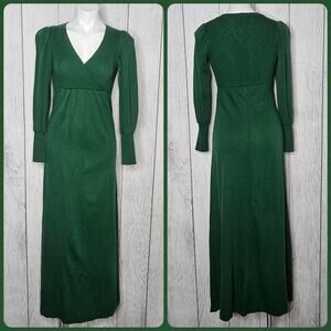 Vintage 70s Green Maxi Dress with Surplice Neckline by HUBBA HUBBA, size 7/8